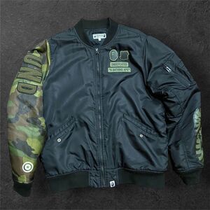 BAPE x Undefeated Shark Woodland Camo MA-1 Bomber Varsity Jacket Men's Size L